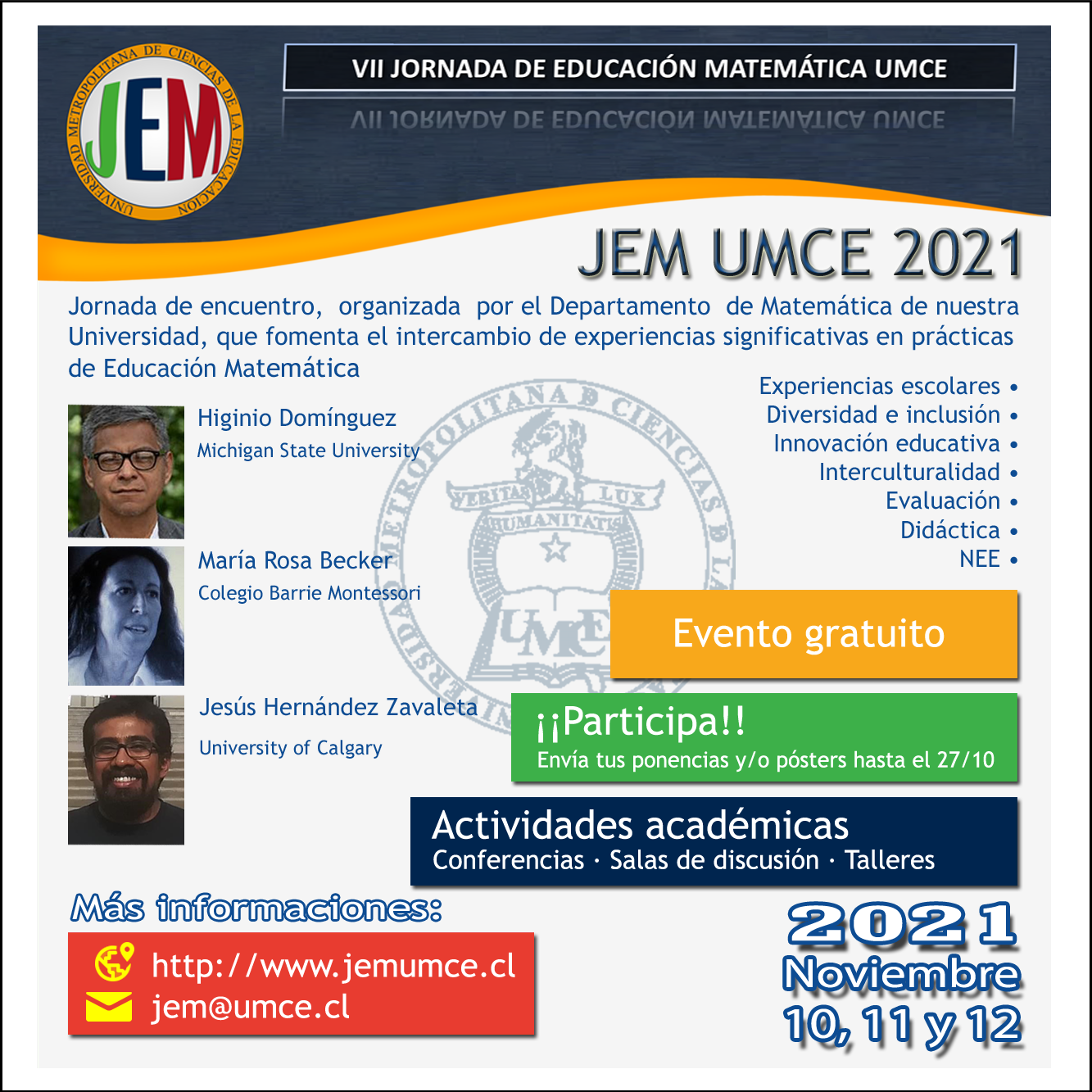 Afiche JEM UMCE 2021 cuadrado