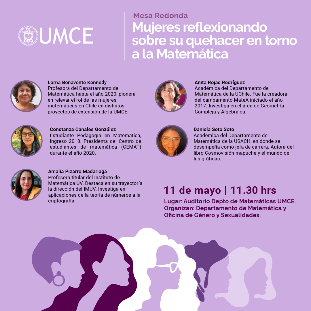 Afiche Mesa Redonda Mujeres reflexionando en la matemática 11 de mayo 11.30 hrs 1