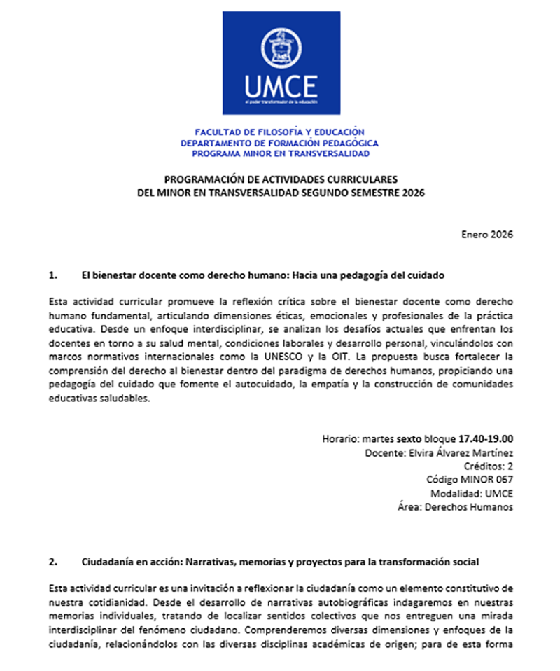minor transversalidad 2026 primer semestre