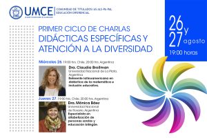 Noticias La iniciativa del Departamento de Educación Diferencial de la UMCE reunirá a las investigadoras argentinas Claudia Broitman y Mónica Báez, en dos jornadas virtuales que buscan fortalecer la formación continua, el vínculo con tituladas y titulados y el diálogo entre universidad, escuelas e investigación.